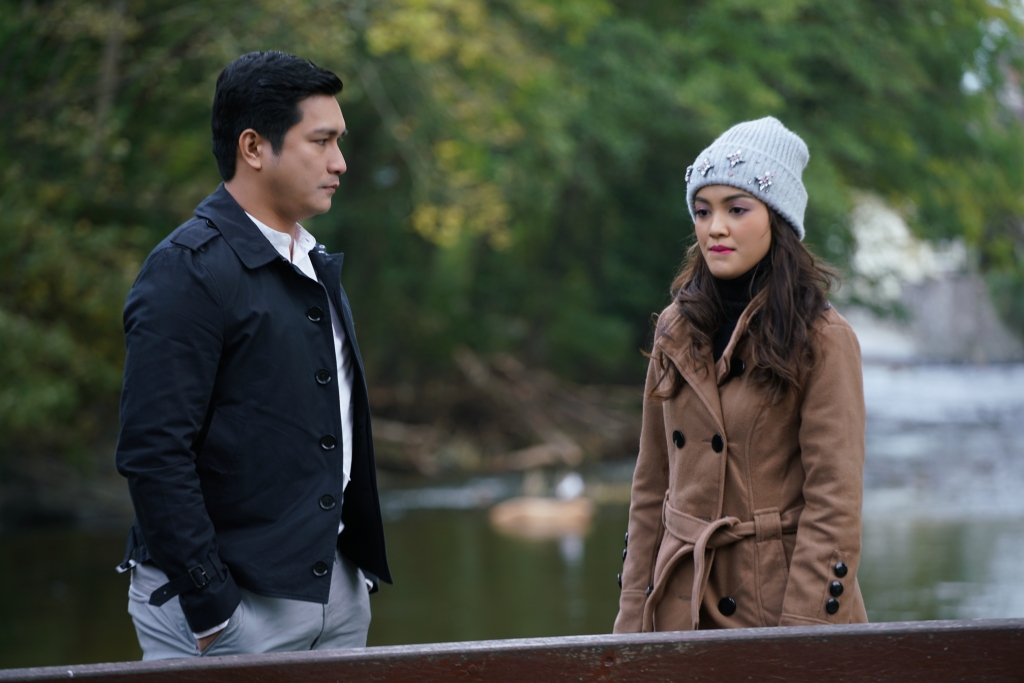 Ex lovers Keith Foo and Eyka Farhana in a sombre discussion in Autumn in Wales